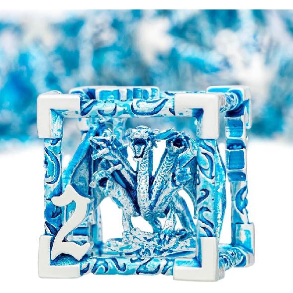 ARUOHHA Hollow DND Dice Set Copper Blue 5-Headed Dragon D and D Dice with Gift Box, Dungeons and Dragons Role Playing Games 7PCS Metal Polyhedral