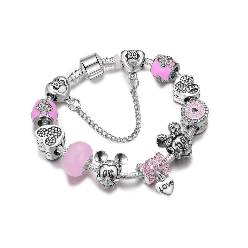 Cross-border Pink Rhinestone Mickey Mouse Peach Heart Pendant Bracelet