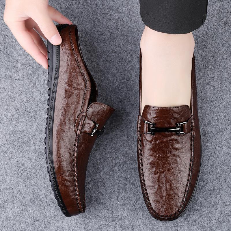 Half-drag casual men's casual shoes service men's casual leather shoes fashion soft sole one pedal lazy black