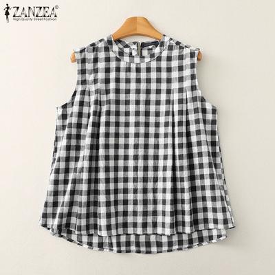 Damskie letnie codzienne topy bez rękawów z nadrukiem w kratę