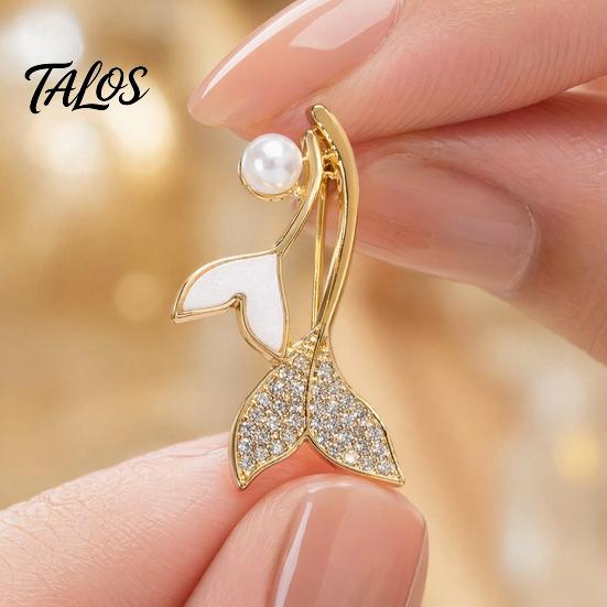 Alloy Brooch for Women Pearl Fishtail Pin, Strong Buckle Design, Sturdy Electroplated Fashion Accessory Finish Brooch, Marine Style Coats Shirts Bags