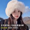 Fox Fur Plush Hat for Women, Winter Korean Style, Face-Slimming, Thickened and Warm Fisherman Hat, Japanese Style, Large Head Circumference,