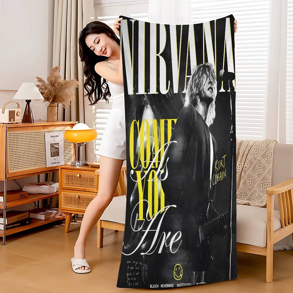 Rock Band A-N-Nirvana Beach Towel Colorful Bath Towels for Girl Microfiber Quick Dry Custom Sand Free Beach Yoga Spa Gym Pool