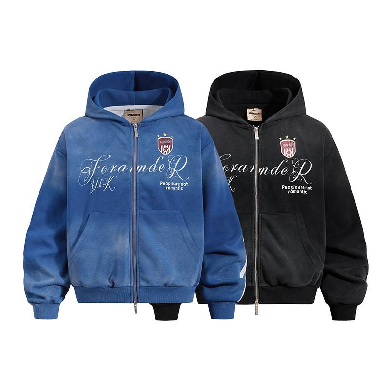 High Street American Letter Zip Hoodie 2026 Fall Casual Loose Fit Printed Sweatshirt Men