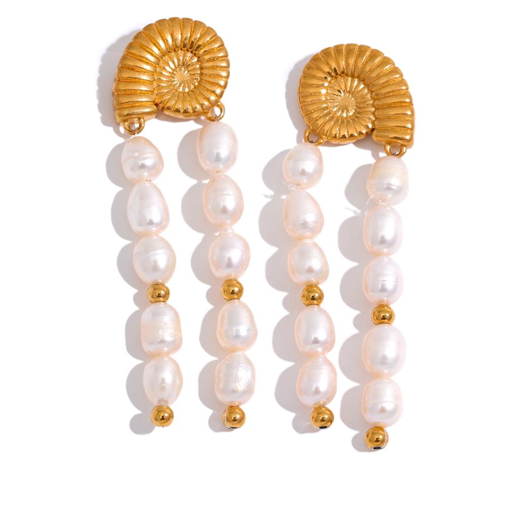 

Yhpup Luxury Waterproof Natural Freshwater Pearls Tassel Drop Stainless Steel Shell Earrings Handmade Premium Jewelry Women Gift
