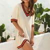 Short Sleeve Beach Dress V-neck Cover Up Ladies White Beachwear Summer Chiffon Cover-ups for Women Tunic Ups