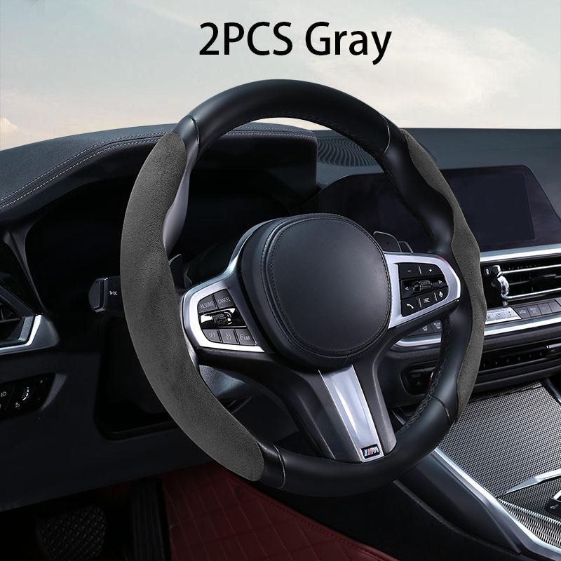 2PCS Short Mini Suede Steering Wheel Cover Anti Slip, Ultra Thin, Secure, Universal Steering Wheel Covers