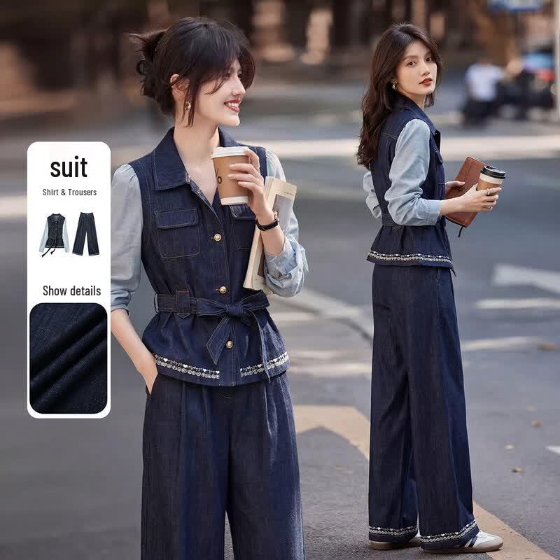 Lyocell & Linen Blend Patchwork Faux Two-Piece Set L