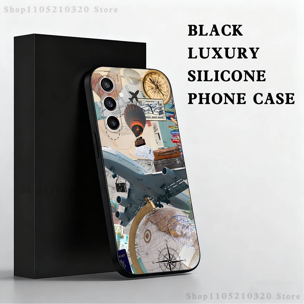 

Airplane Route Phone Case For Samsung S25,S24,S21,S22,S23,S30,Ultra,S20,Plus,Fe,Lite,Note,10 Black Soft Shell SamsungS21