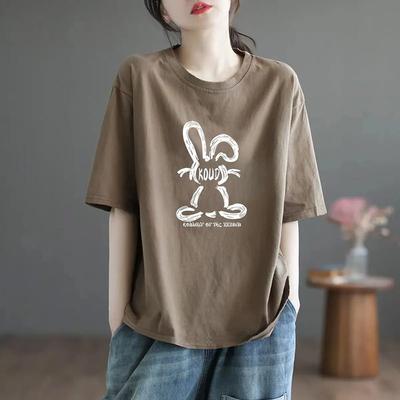 Women T-shirt Cotton Summer Large Size Soft Loose Printed Casual Pullover Blouse Top