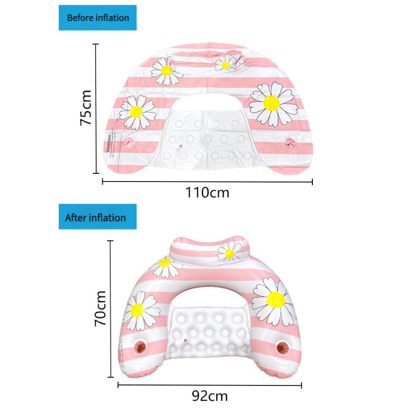 Aufblasbarer U-förmiger Liegestuhl mit schimmernder Oberfläche und abnehmbarem Sonnenschutz, Wasserhängematte für Strandschwimmen und lässiges Treiben