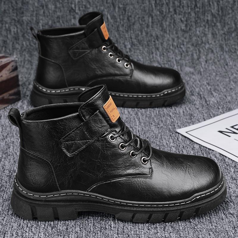 Autumn and Winter British Martin Boots Trendy High-top Leather Boots Snow Velvet Thermal Cotton Shoes