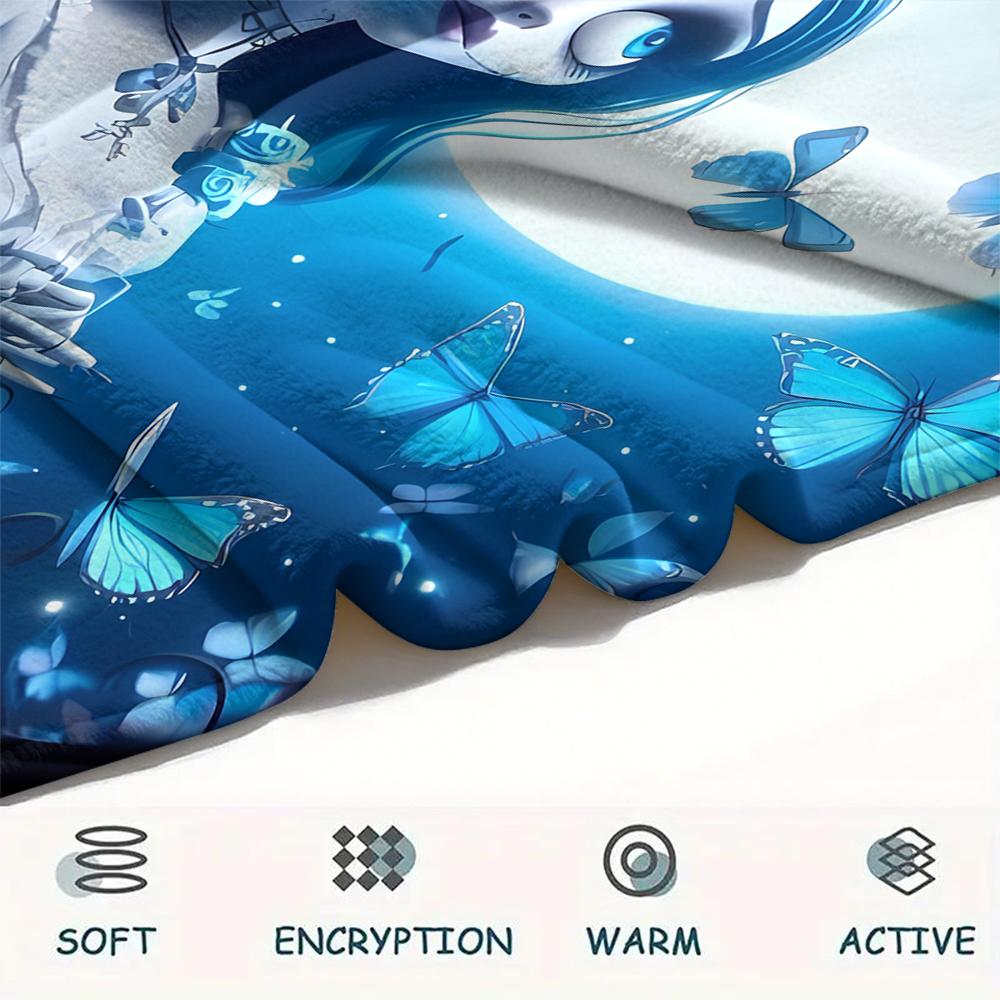 1PC Corpse Bride Print Flannel Blanket, High Quality All Seasons, Home Decor, Warmth and Comfort, Perfect for Christmas Gifts