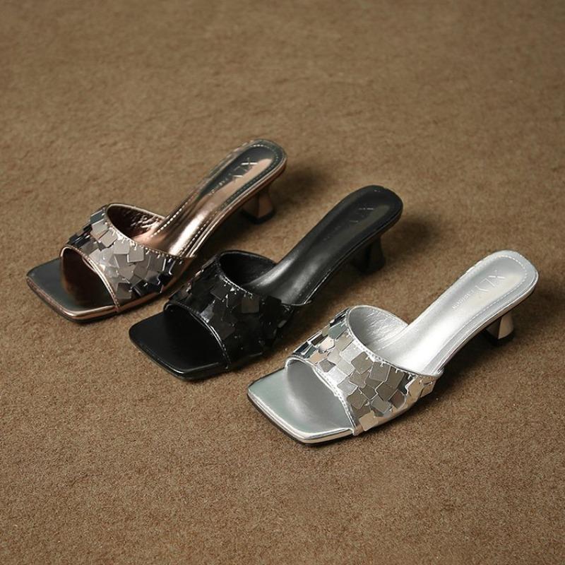 Fashion 2025 New Summer Style Fashionable Comfortable Stylish Elegant Sequin Casual Open Toe High Heel Sandals and Slippers Women