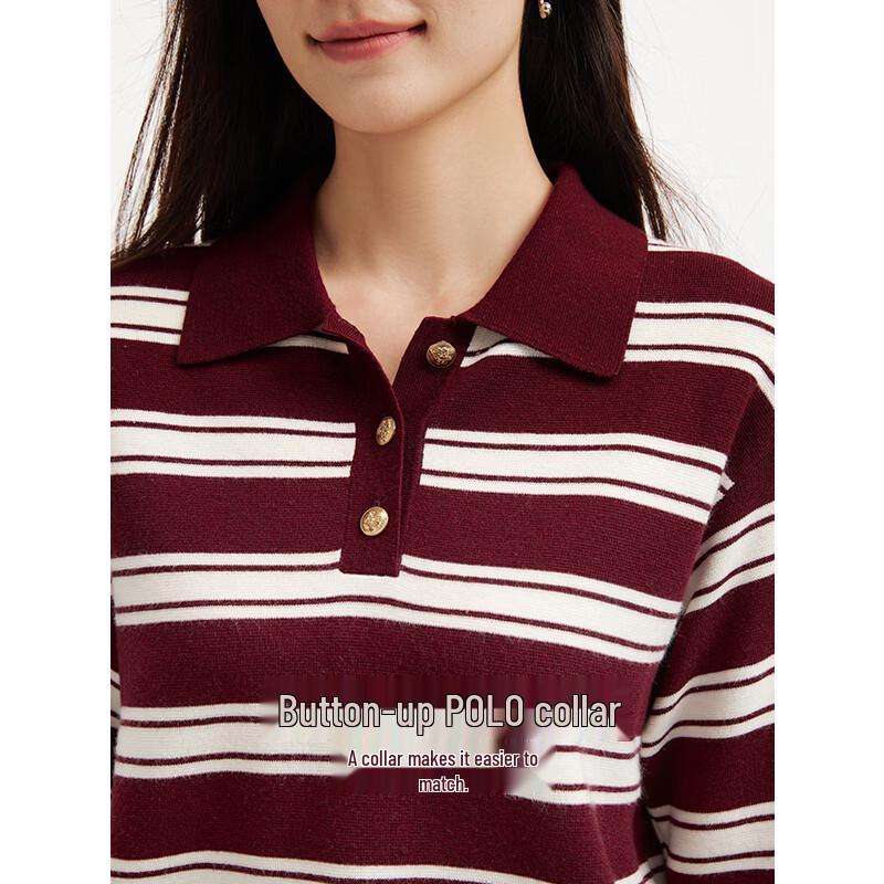 Hotwind Women's Striped Polo Neck Knitted Sweater
