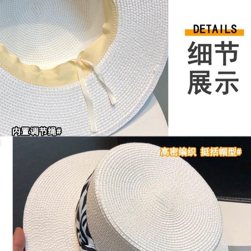 Flat top hat women's summer new fashion straw sun hat seaside sun protection shade straw hat