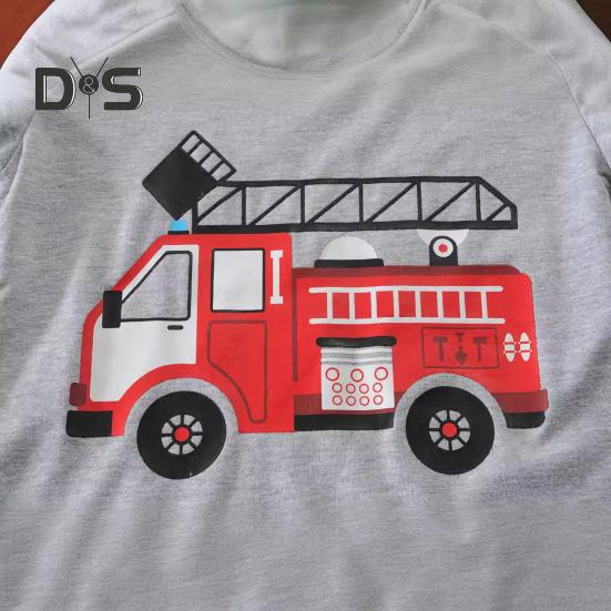 2 Pcs/Set Children Top Pants Suit Cartoon Truck Printing O Neck Pajamas Short Sleeve Summer Outfit Unisex Casual Homewear Clothes