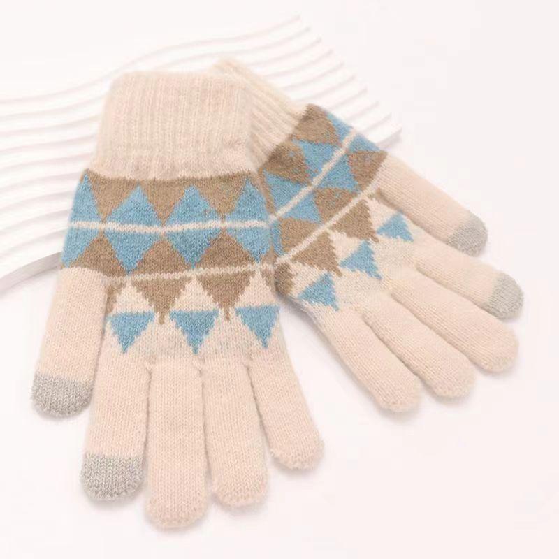 Winter Neu Warme Anti-Rutsch Verdickte Wollhandschuhe Gestrickte Mode Jacquard Handschuhe Bequem, Lässig und Vielseitig