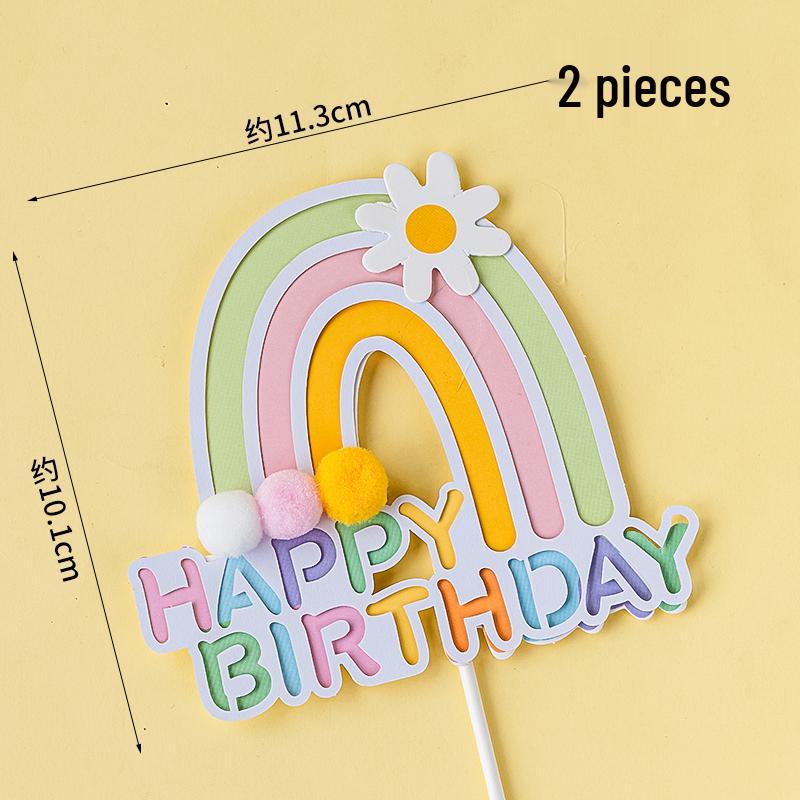 Happy Birthday Rainbow Cake Toppers: Stars, Clouds & Balloons