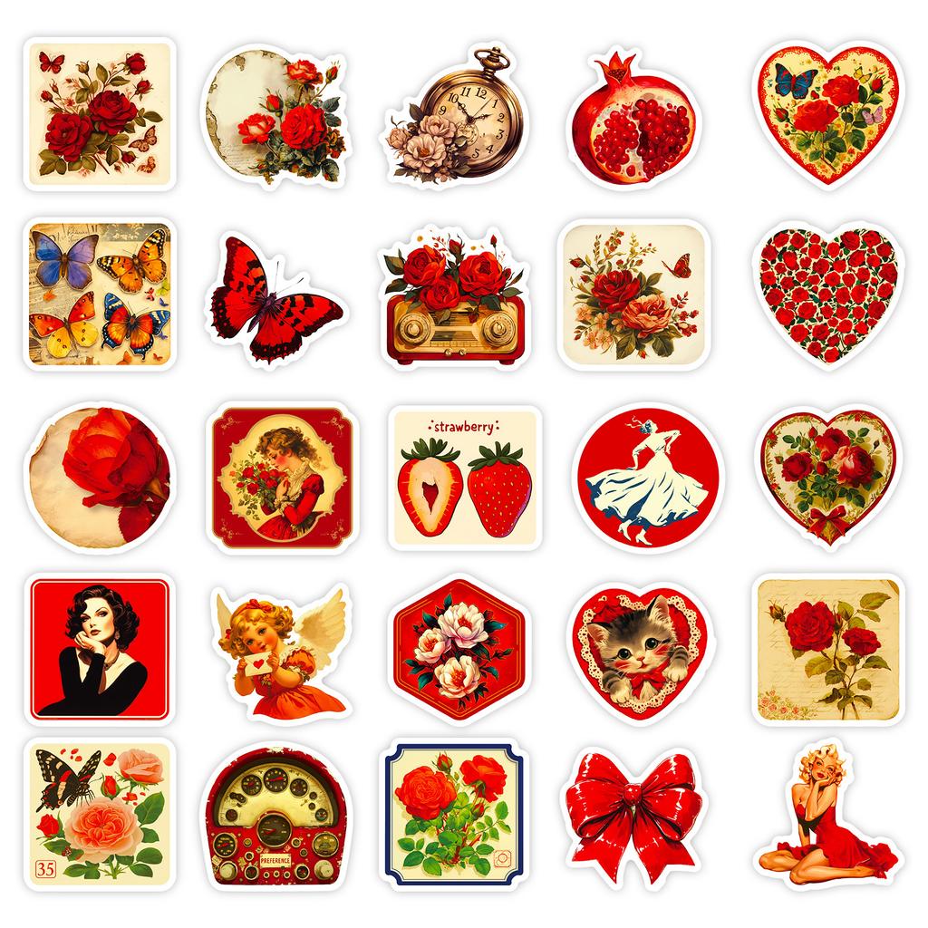 50PCS Retro Rose Aesthetic Art Graffiti Stickers with High Quality Guitar Luggage Decoration Stationery Stickers