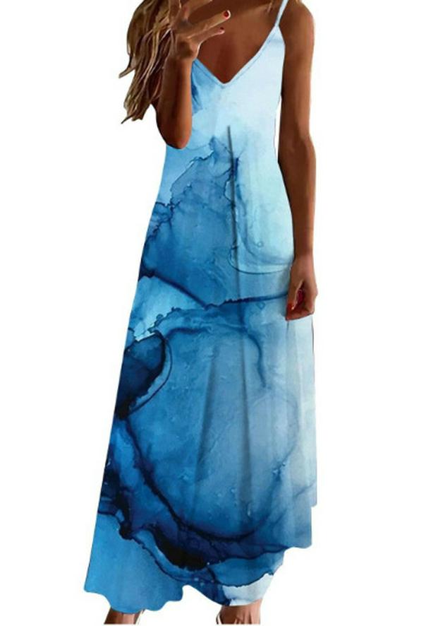 Women's Plus Size V-Neck Spaghetti Strap Long Dress - European & American Style