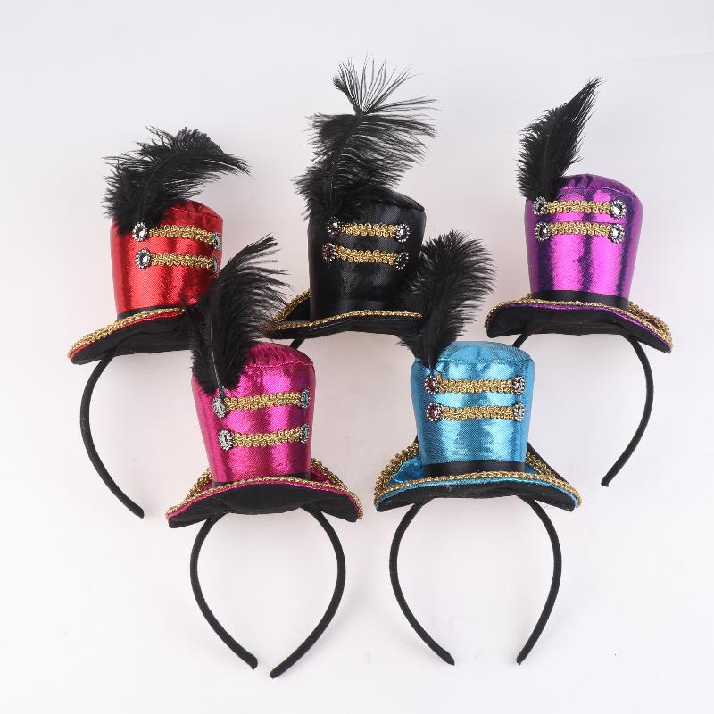 Mini Zylinder Federkappe Stirnband Zirkusdirektor Haarreif Cosplay Kostüm Haarreifen Kinder Erwachsene Haaraccessoires