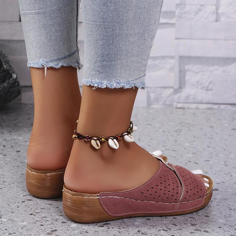 Fashion Fashion Cross Strap Platform Slippers Women Summer Open Toe Med Heels Sandals Woman Slides 2025 Light Non-Slip Beach Flip Flops