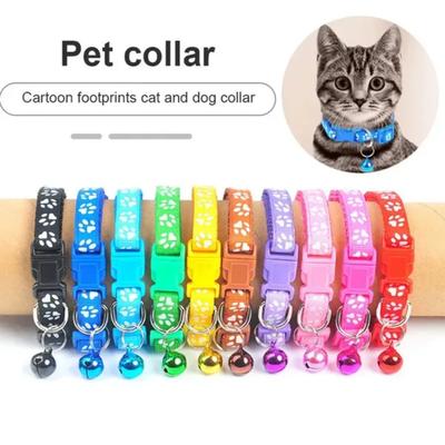 Collier en tissu pour chiens et chats, Collier à grelot unique avec empreinte de patte, Collier à boucle pour chat