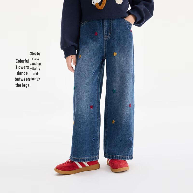 Girls' Casual Floral Straight-Leg Denim Jeans