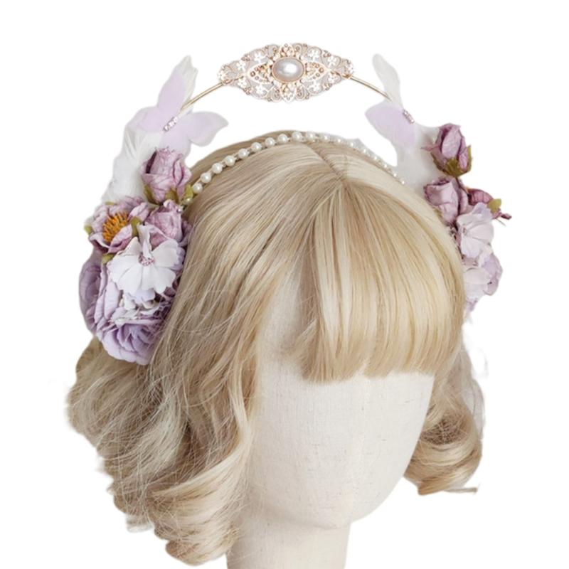 

Flower Shape Crowns for Women Wedding Cosplay Fashion Handmade Thin Hair Clips with Double Layer Hair Accessories