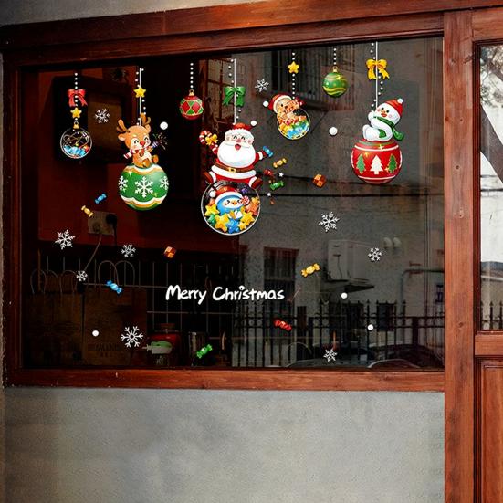 Vánoční přilnavé dekorace na okno Vánoční strom Santa Sob Sněhulák Samolepky na sklo Odnímatelné statické nálepky na okno pro zimní svátky Domácí párty potřeby
