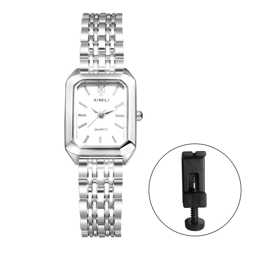 Waterproof Wristwatch with Square Bar Simple Quartz Stainless Unidirectional Perfect Gift for Birthdays Silver Women's Dial, Indexes, Movement, Steel,