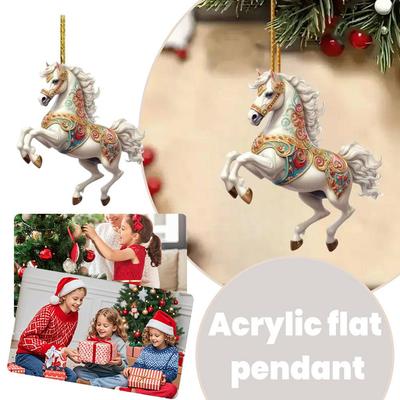 NEW 2D Acrylic Horse Keychain Pendant Decoration Backpack Gift Ornament Festive Aesthetic Keychain Hanging Christmas Tree Decor