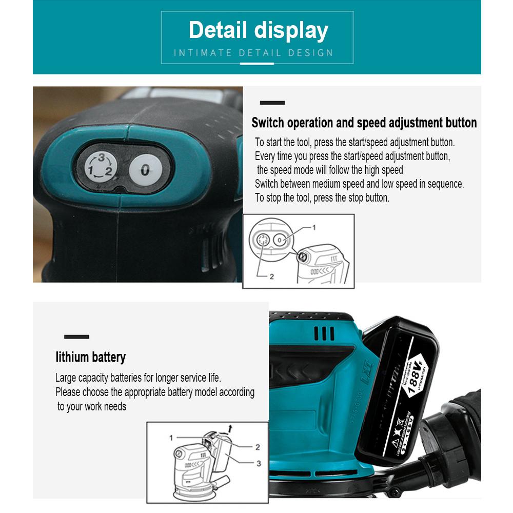 24000RPM 6 Gears Wood Rounter Machine for Wood Polisher Cordless Orbital Sander Electric Random Orbital Sander