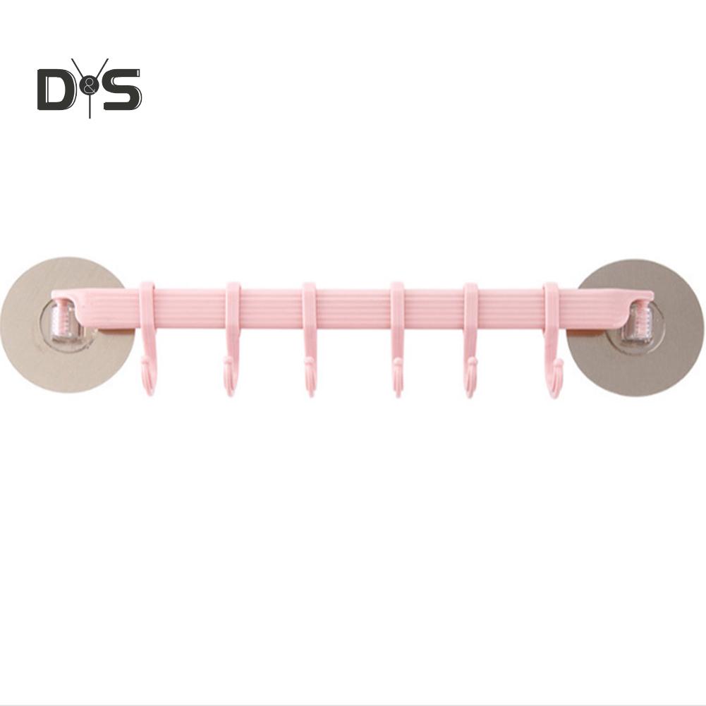 Strong Adhesive Wall Mounted 6-Hook Kitchen Bathroom Hanger Storage Rack Holder