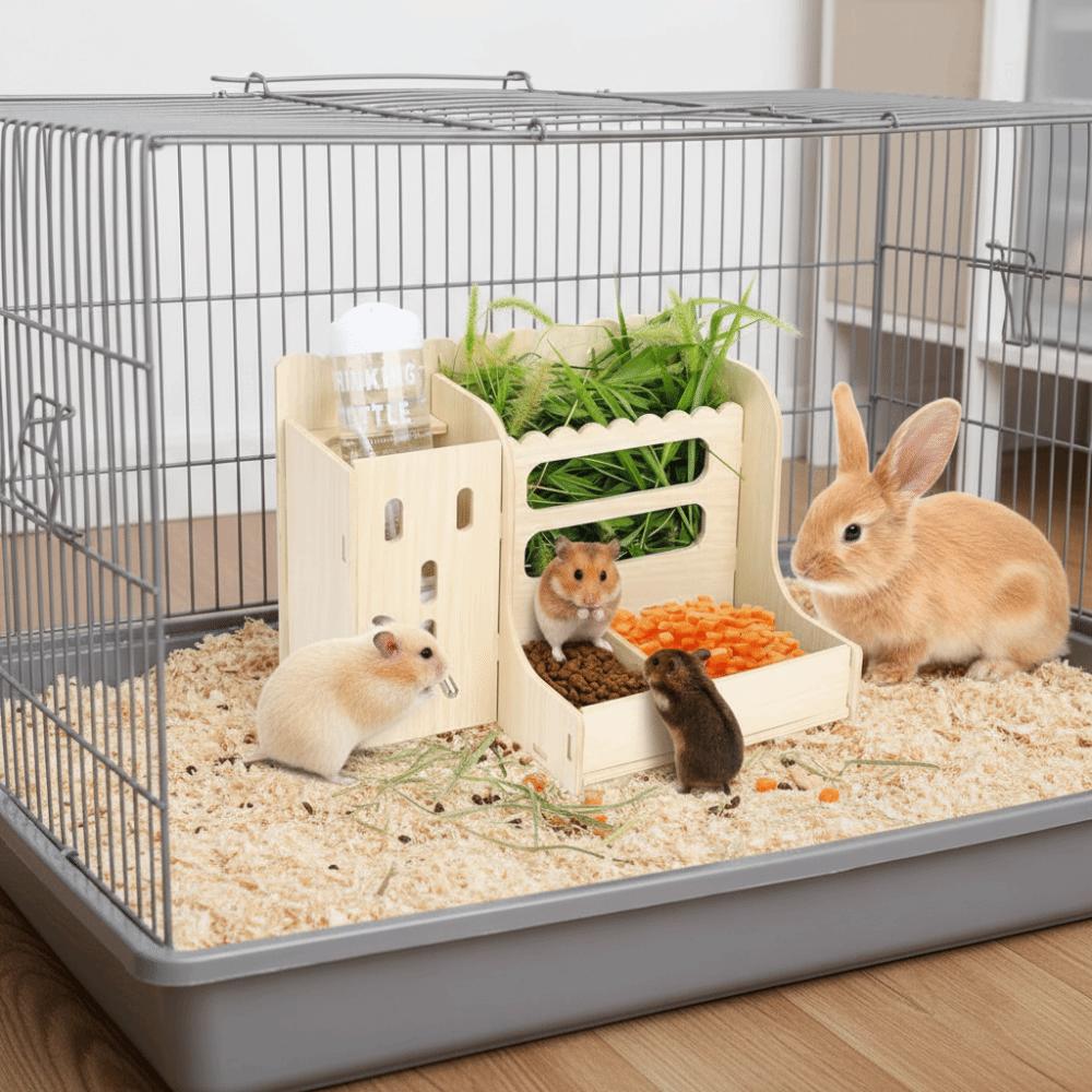 Detachable Wooden Grass Dispenser Bite Resistant Rabbit Hay Rack Cage Accessories