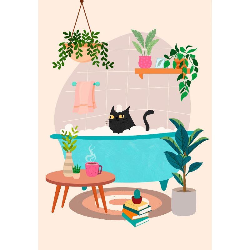 Cartoon Cute Cat's life illustration Colorful Poster Print Wall Art Pictures Canvas Painting Living Room Bedroom Home Decor Gift