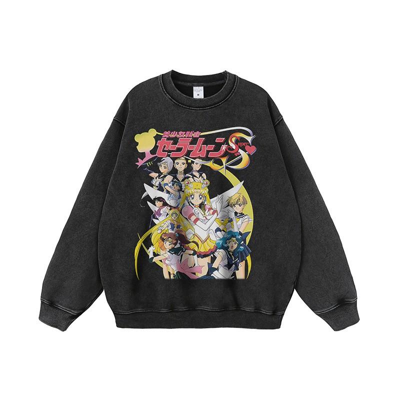 Unisex Oversized Anime Print Hoodie Cotton Long Sleeve Streetwear Loose Fit Casual Sweatshirt