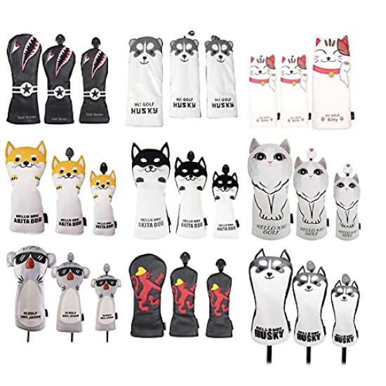 Waterproof Golf Headcover for Utility Clubs and UT Clubs with Conversion featuring and Lion Designs Tags, Akita, Husky, Cat, Koala, Shark, (Akita,
