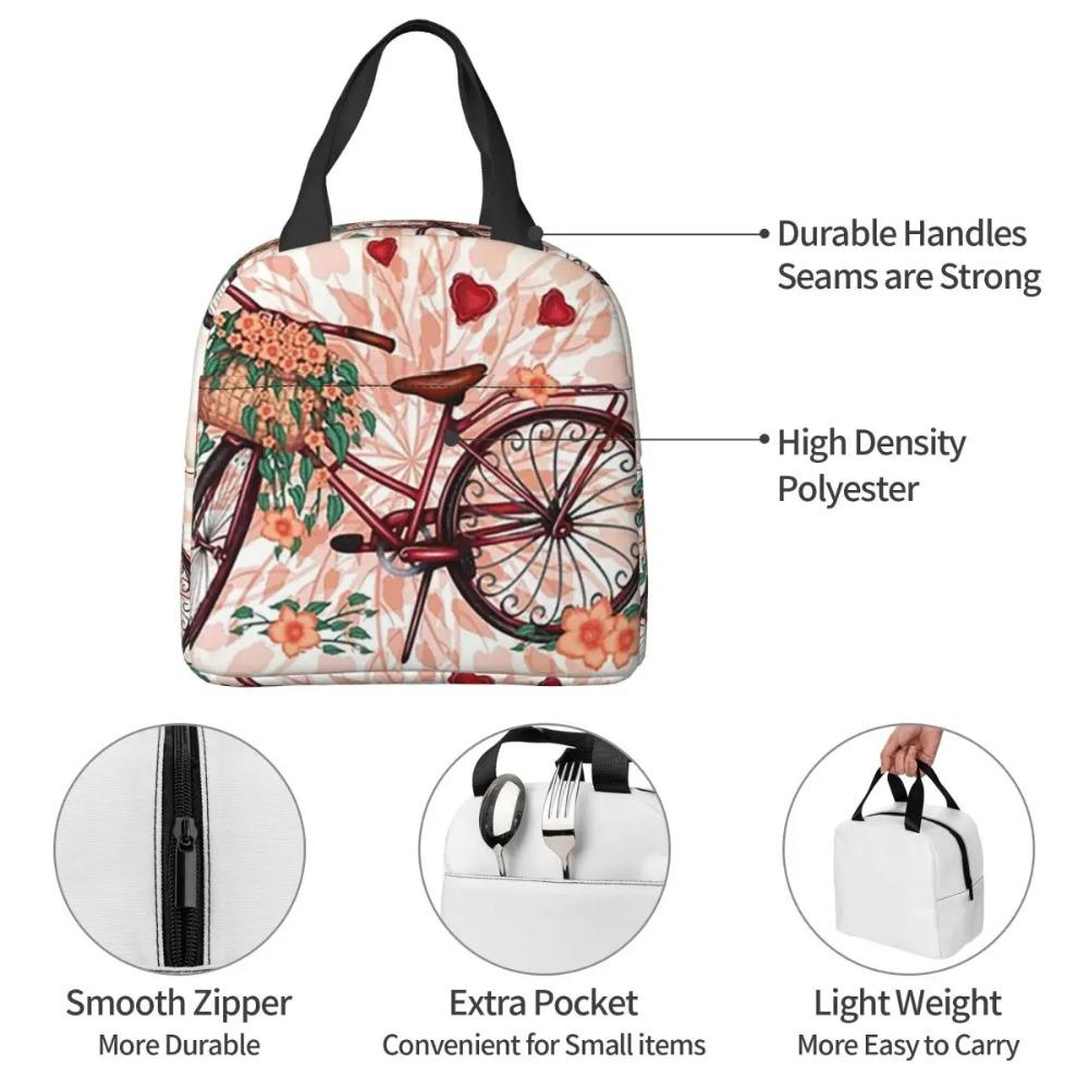 A Vintage Bicycle And Flower Insulated Lunch Bag for Women Kids Leakproof Food Boxes Thermal Lunch Box Tote