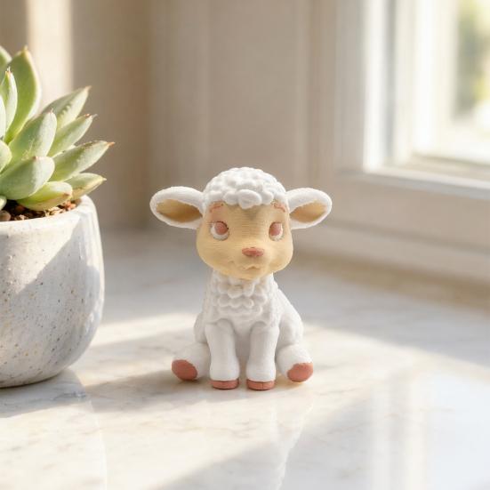Sheep Desktop Decoration 3D Printed Figurine, Mini Statue for Desk Decor, Small Animal Figurine Sitting Lamp Sculpture Ornament, Gift Lovers PLA
