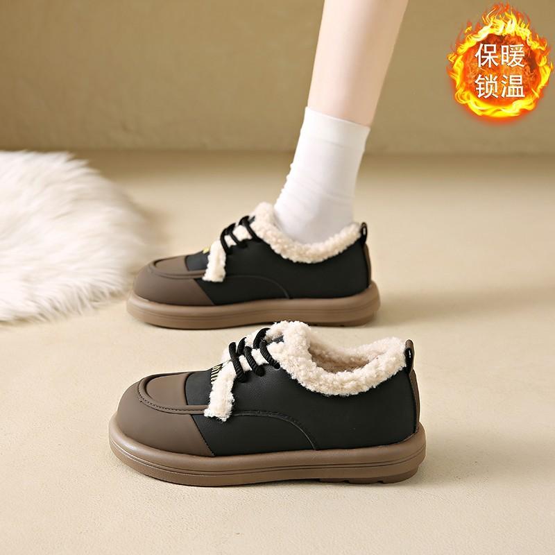 Large size cotton shoes women's winter new casual warm flat bottom women's shoes lace up student women