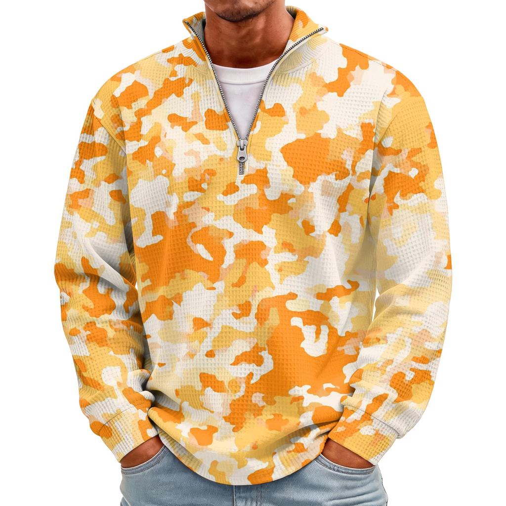 Men's Casual Knit Long Sleeve Pullover with Stand Collar and Ribbed Cuffs