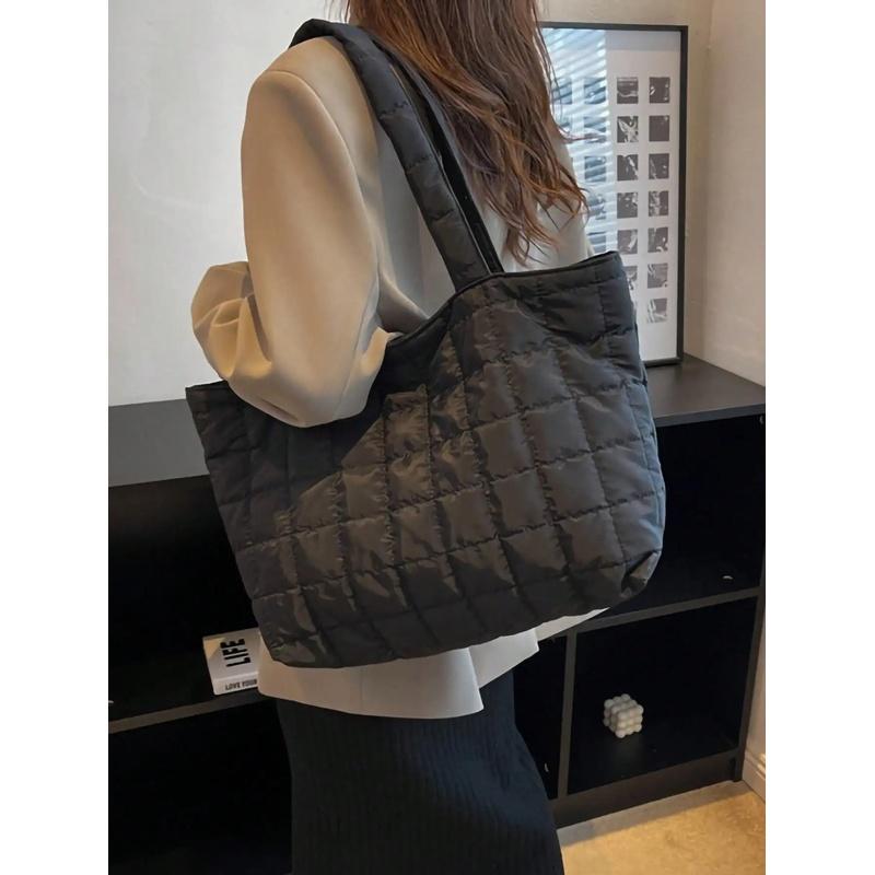 1 Pc Minimalist Quilted Puffy Tote Bag, Large Capacity Crossbody Bag, Trendy Padded Shoulder Bag For Women For Daily Commute