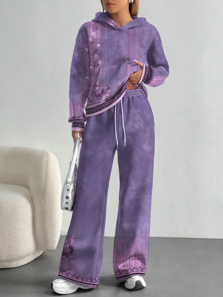 Bohemian Style European And American Autumn And Winter Casual Long-Sleeved Suit Women'S Hooded Sweater Trousers Suit