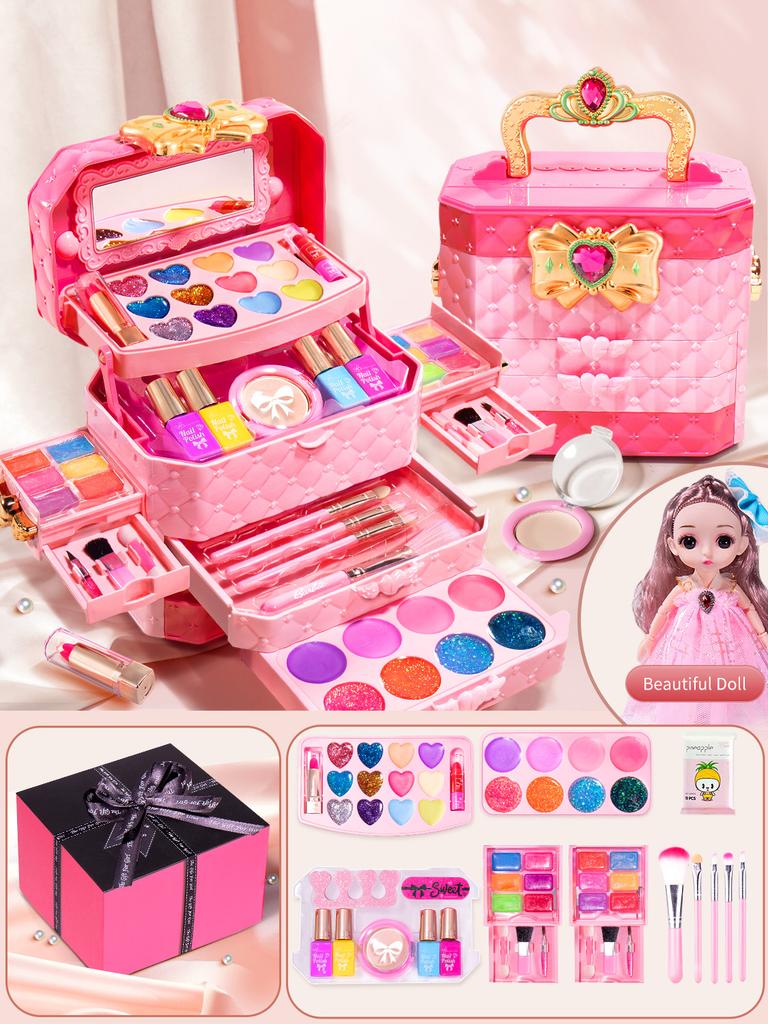 Girls Makeup Kit Baby Cosmetics Bag With Nail Polish Lipstick Non-Toxic Games Pretend Play 6 Years Fashion Beauty Children Toy