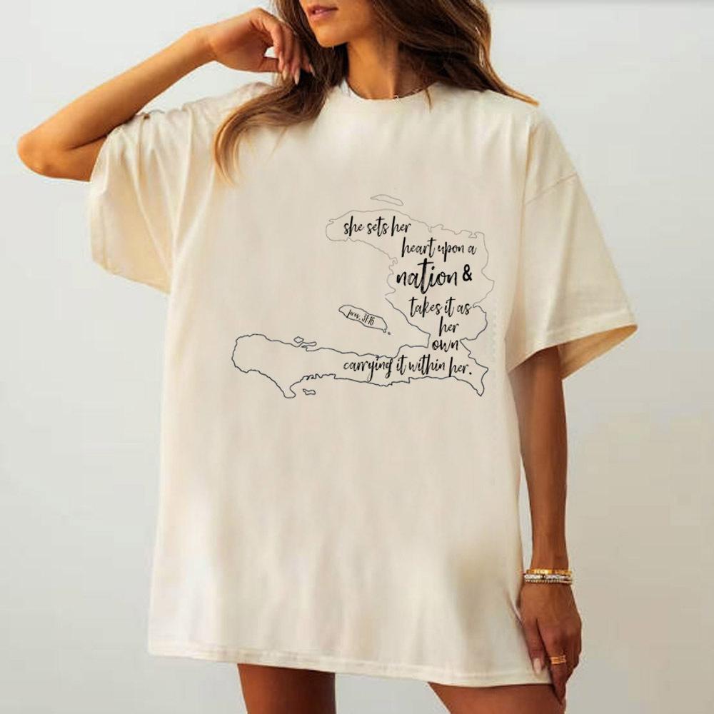 

Haiti tshirt female Graphic aesthetic University Comfortable top tees University Graphic Y2k Grunge S