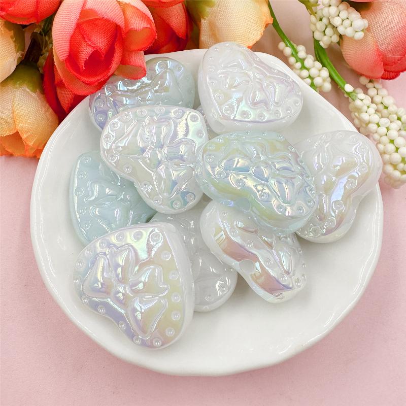 Home Party Supplies Creative Handmade Material Fashion DIY Accessories Candy Color Heart Beads 25*21.2mm Spacer Loose Beads Acrylic 10Pcs With Hole
