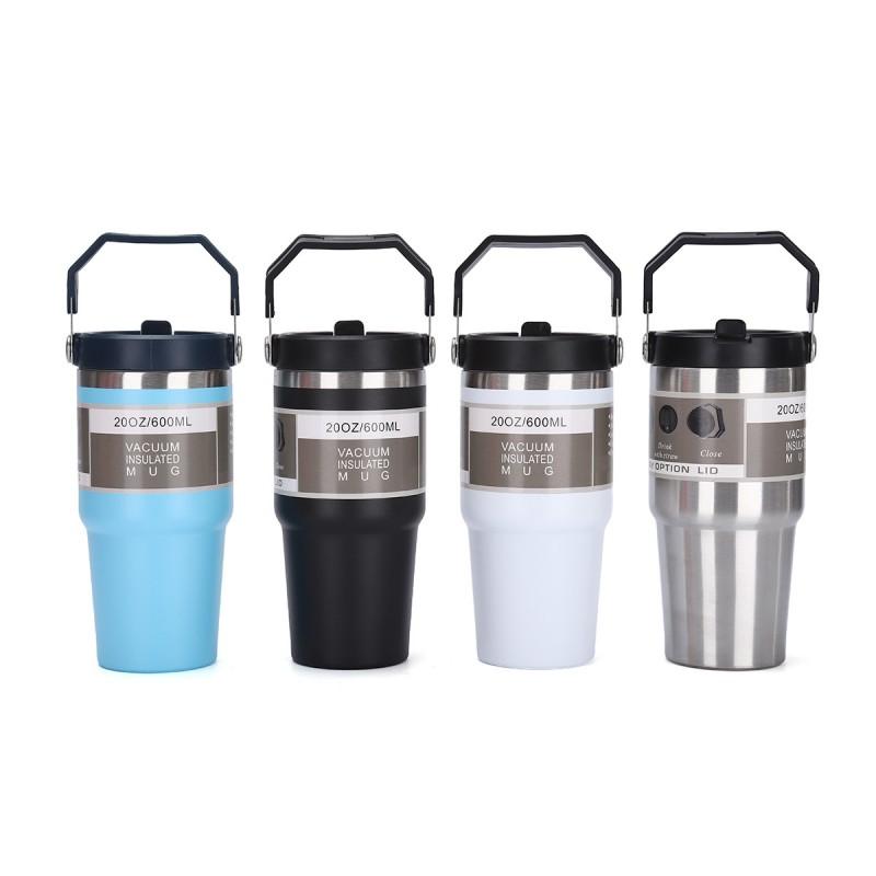 20oz Stainless Steel Vacuum Insulated Travel Mug With Straw Lid Car Office Outdoor Use