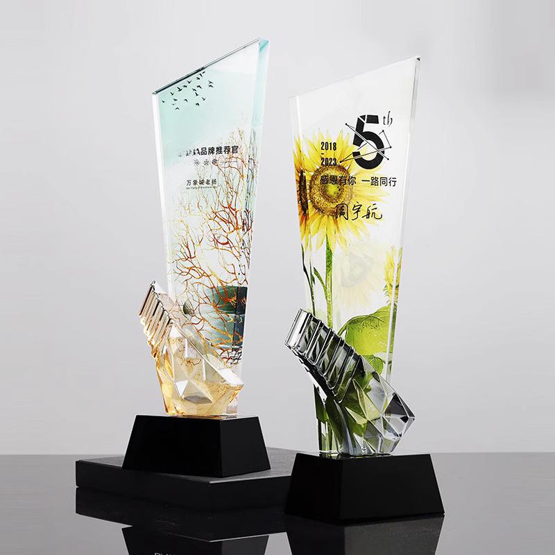 Personalisierte Kristalltrophäe, farbig bedruckt, Preis für herausragende Mitarbeiter bei Sportveranstaltungen, Souvenir für Zuhause, 1 Stück